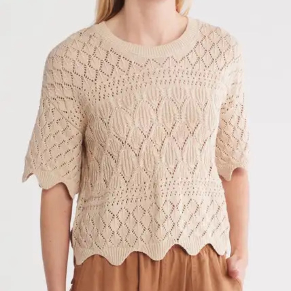 Splendid Beige “Dallas” Open Stitch Sweater Top